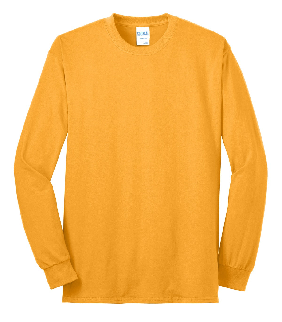 Front View of Gold Port & Co Long Sleeve Core Blend Tee. PC55LS