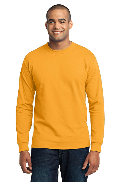 Front View of Gold Port & Co Long Sleeve Core Blend Tee. PC55LS