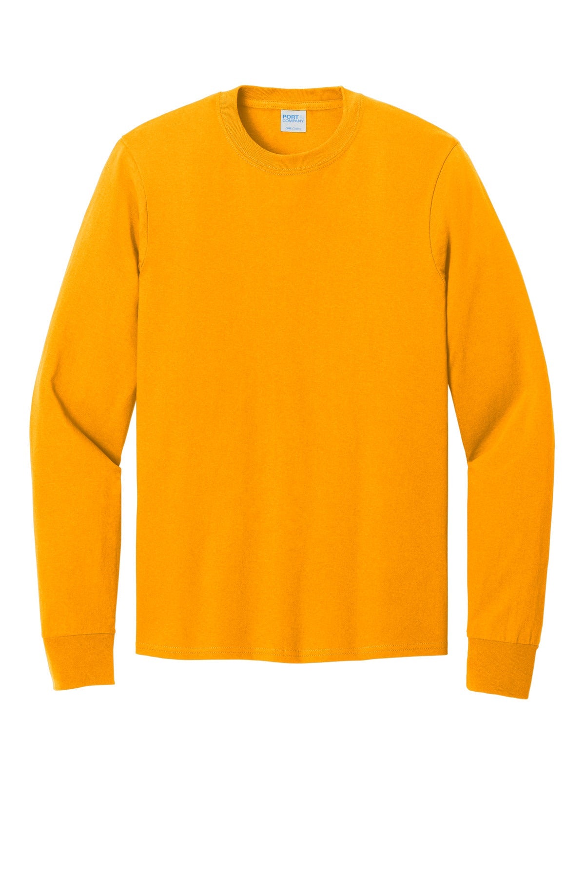 Front View of Gold Port & Co Long Sleeve Core Cotton Tee. PC54LS