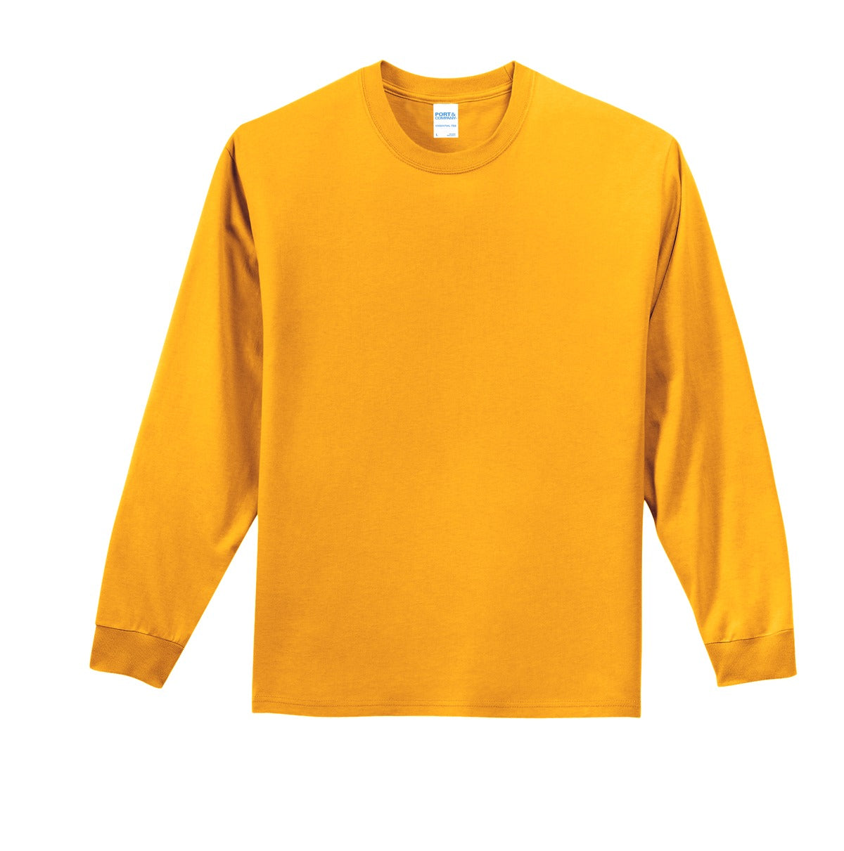 Front View of Gold Port & Co Long Sleeve Essential Tee. PC61LS