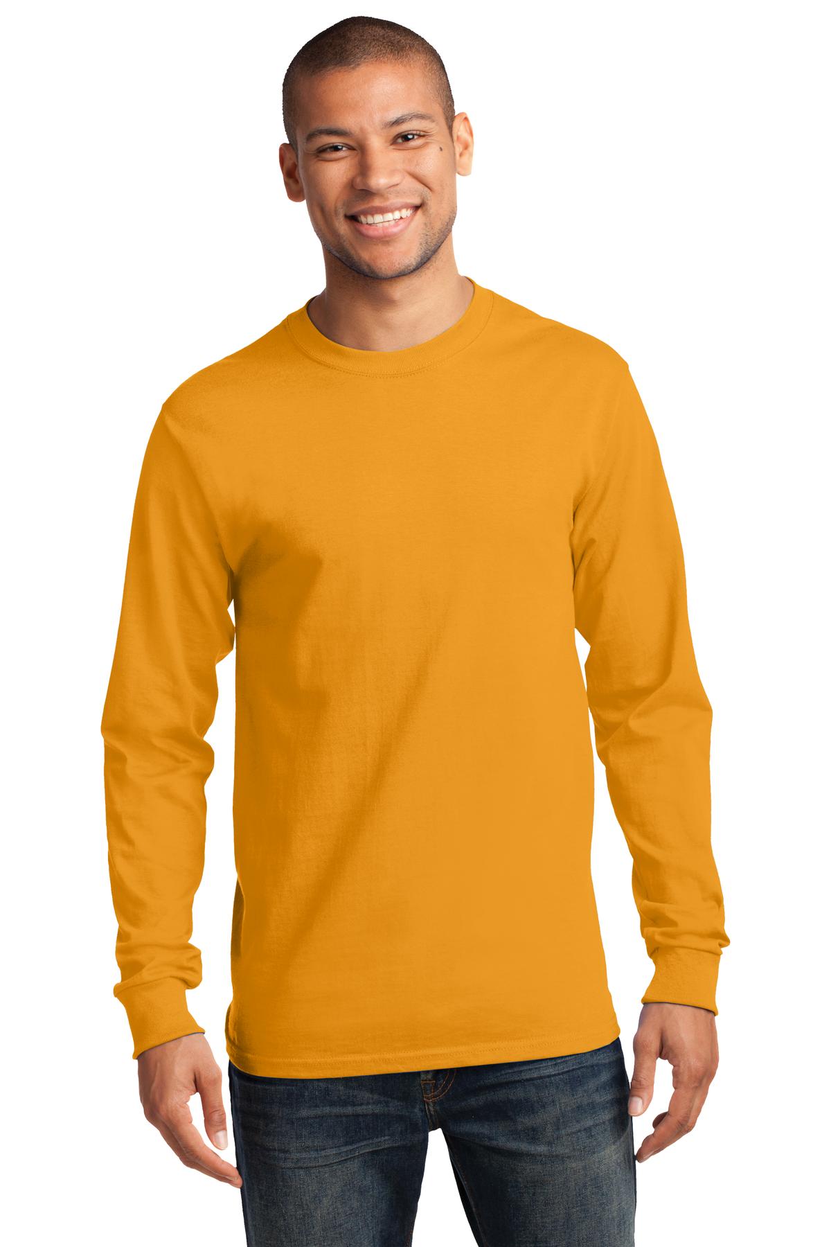 Front View of Gold Port & Co Long Sleeve Essential Tee. PC61LS