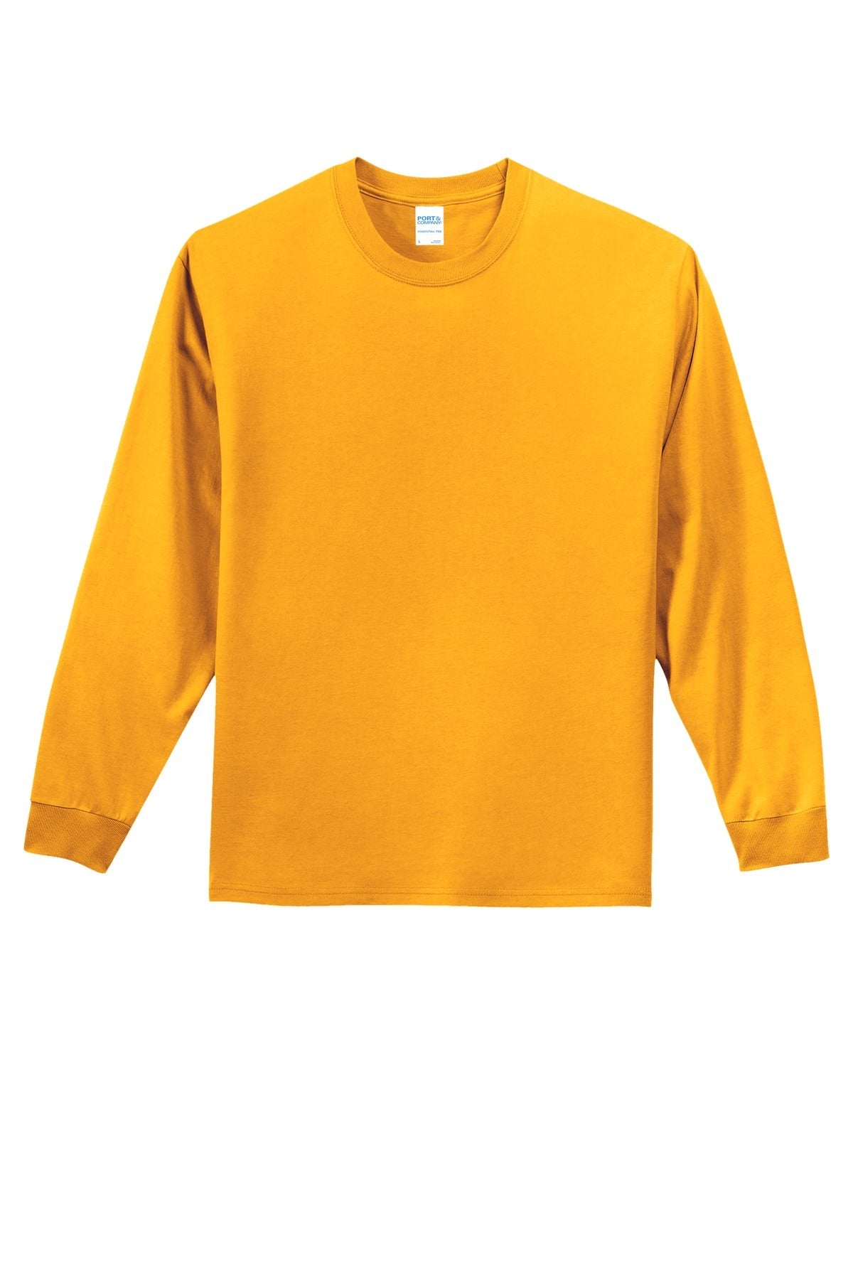 Front View of Gold Port & Co Long Sleeve Essential Tee. PC61LS