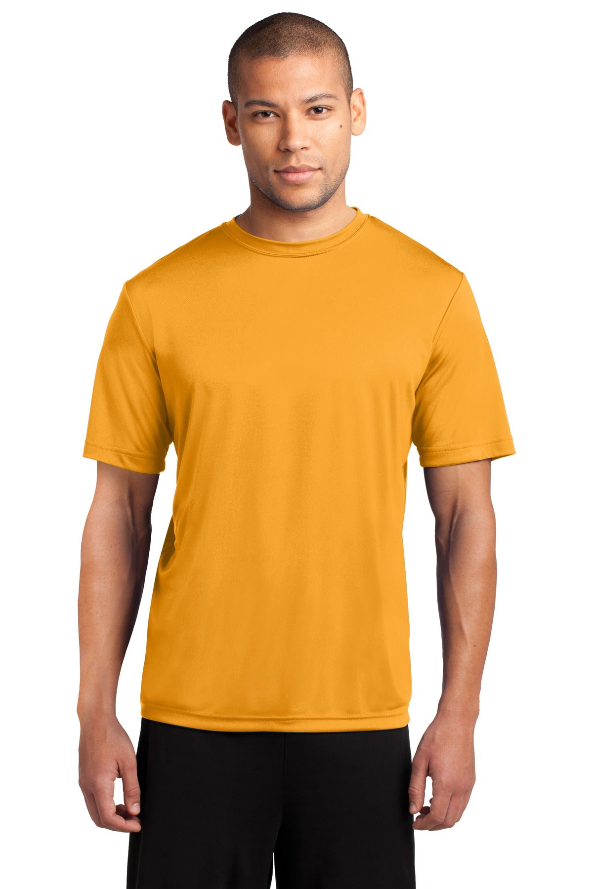 Front View of Gold Port & Co Performance Tee. PC380
