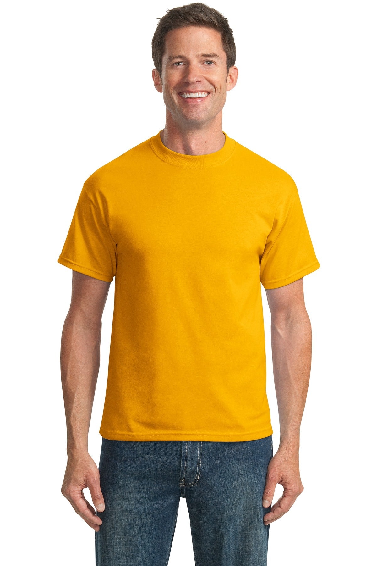 Front View of Gold Port & Co Tall Core Blend Tee. PC55T
