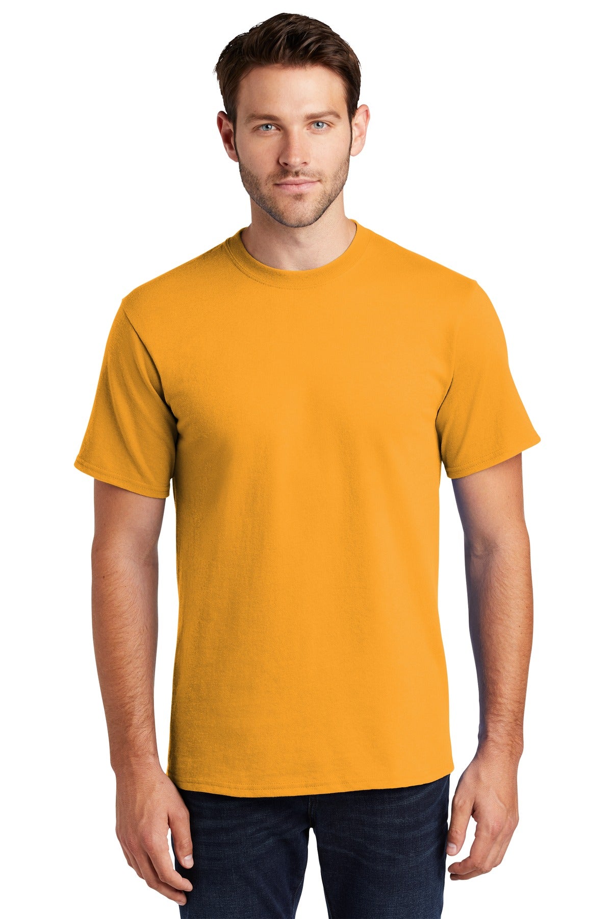 Front View of Gold Port & Co Tall Essential Tee. PC61T