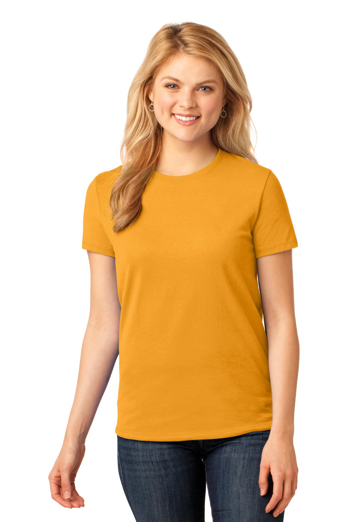 Front View of Gold Port & Co Women's Core Cotton Tee. LPC54