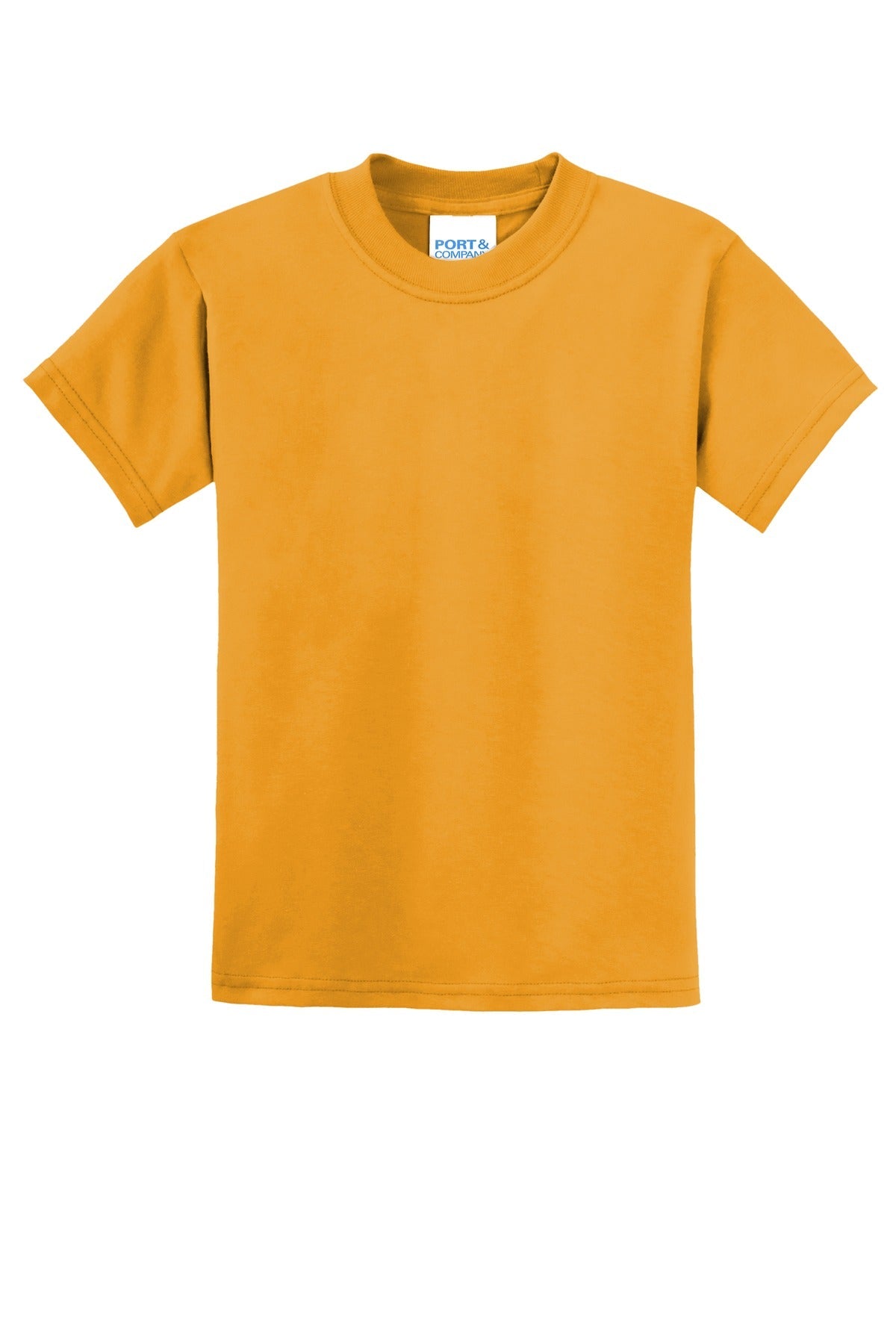 Front View of Gold Port & Co Youth Core Blend Tee. PC55Y