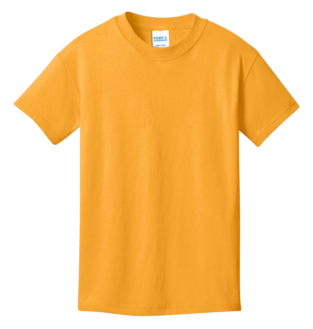 Front View of Gold Port & Co Youth Core Cotton Tee. PC54Y