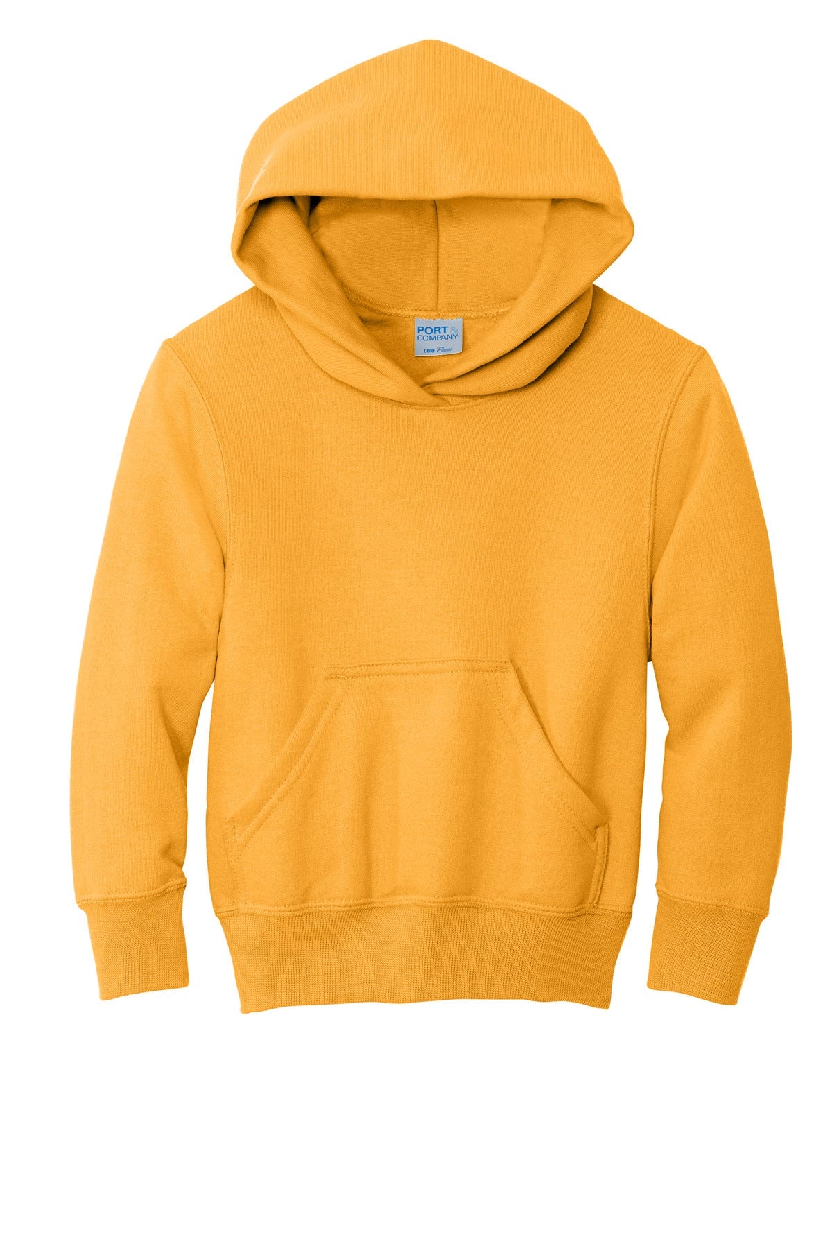 Front View of Gold Port & Co Youth Core Fleece Pullover Hooded Sweatshirt. PC90YH