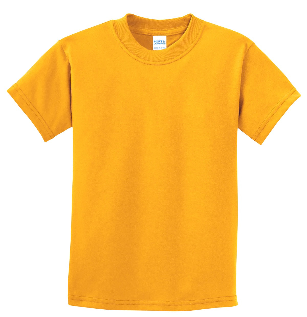 Front View of Gold Port & Co Youth Essential Tee. PC61Y
