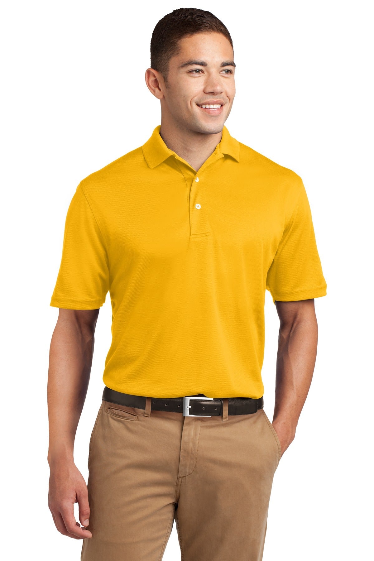 Front View of Gold Sport-Tek Dri-Mesh Polo. K469