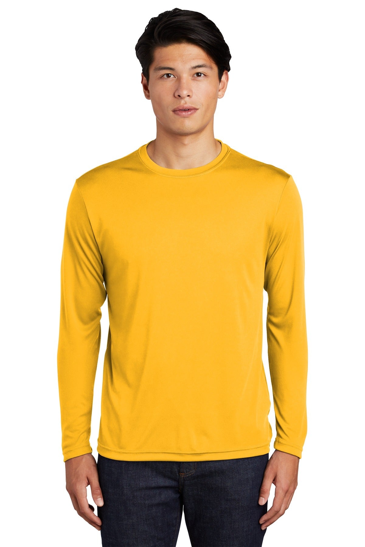 Front View of Gold Sport-Tek Long Sleeve PosiCharge Competitor Tee. ST350LS
