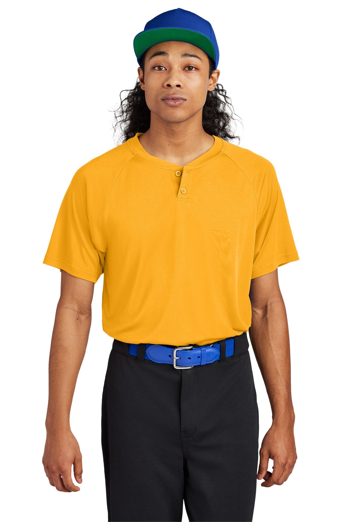 Front View of Gold Sport-Tek PosiCharge Competitor 2-Button Henley ST359