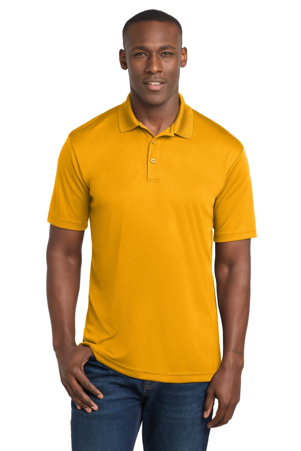 Front View of Gold Sport-Tek PosiCharge Competitor Polo. ST550