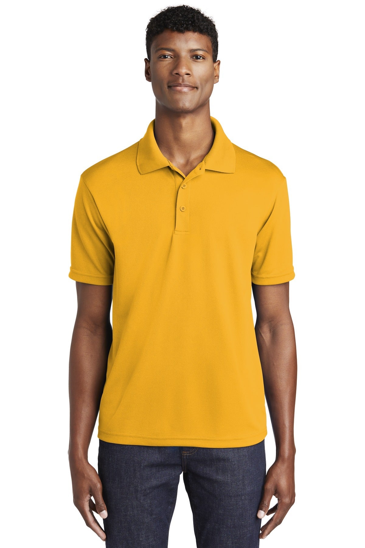 Front View of Gold Sport-Tek PosiCharge RacerMesh Polo. ST640