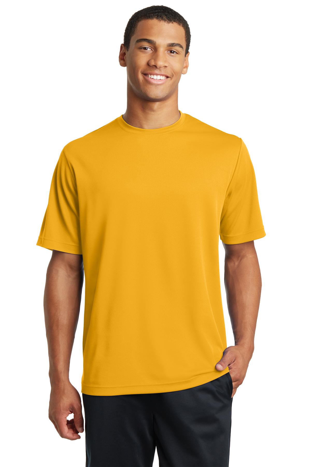 Front View of Gold Sport-Tek PosiCharge RacerMesh Tee. ST340