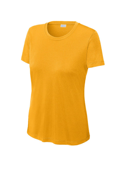 Front View of Gold Sport-Tek Women's PosiCharge Competitor Tee. LST350
