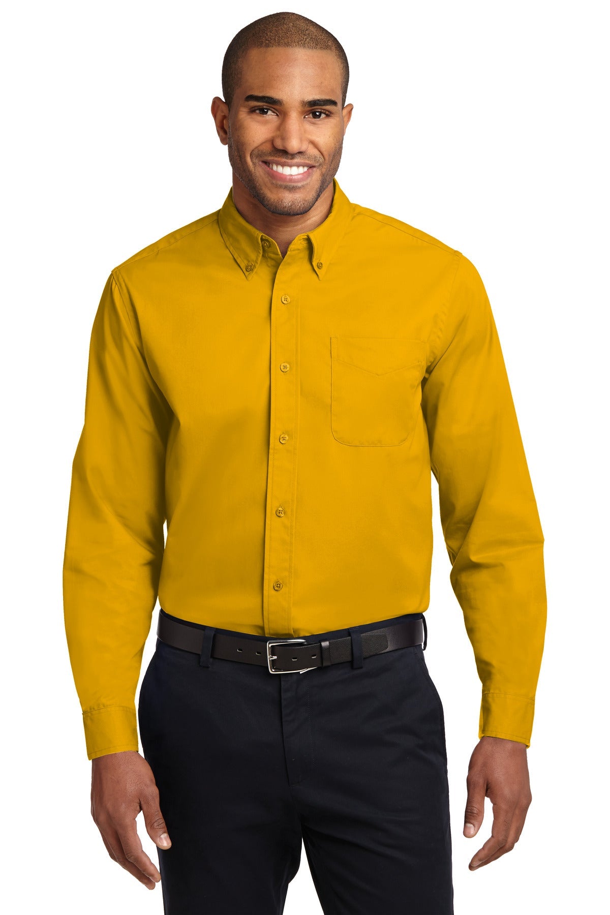 Front View of Gold/Gold Port Authority Long Sleeve Easy Care Shirt S608