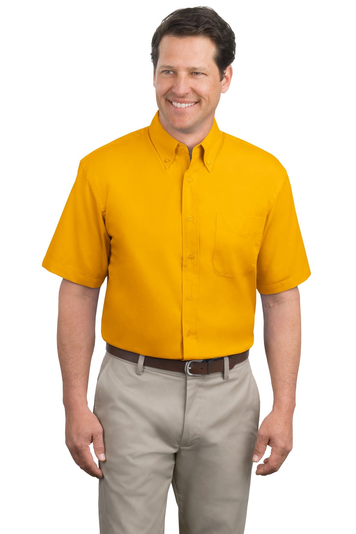 Front View of Gold/Gold Port Authority Short Sleeve Easy Care Shirt. S508