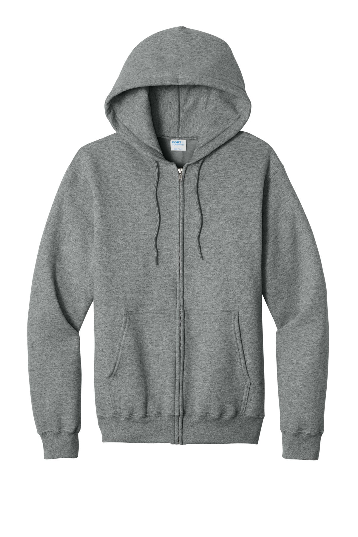 Front View of GphHeather Port & Co Core Fleece Full-Zip Hooded Sweatshirt. PC78ZH