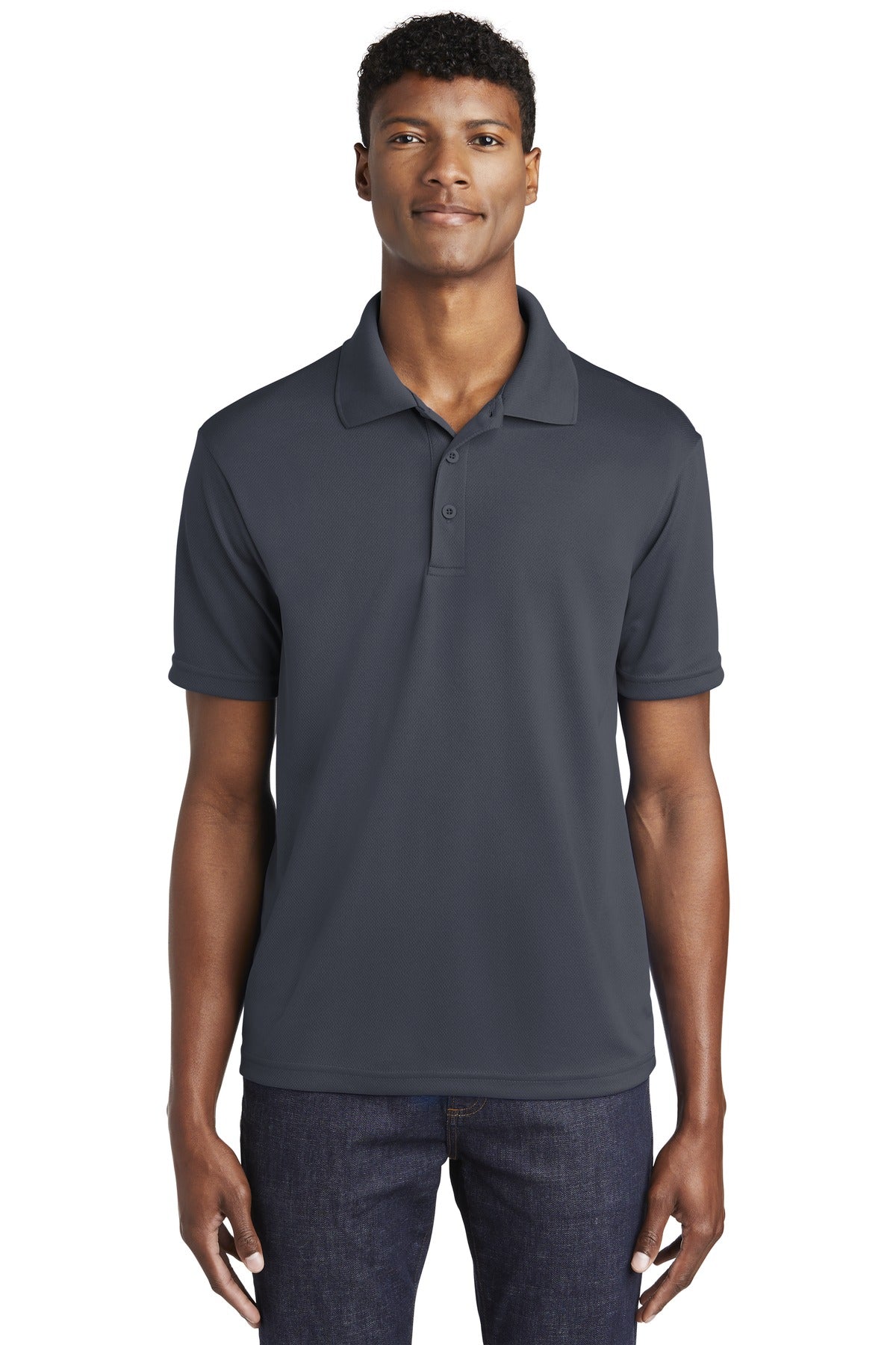 Front View of Graphite Grey Sport-Tek PosiCharge RacerMesh Polo. ST640