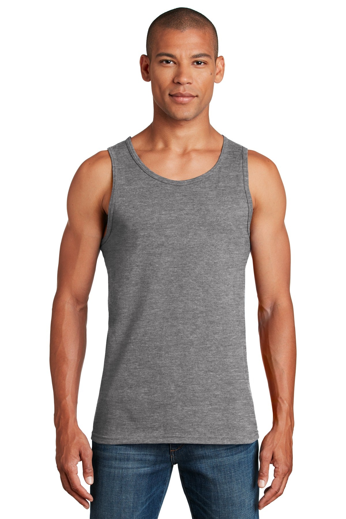 Front View of Graphite Hthr Gildan Heavy Cotton Tank Top. G5200