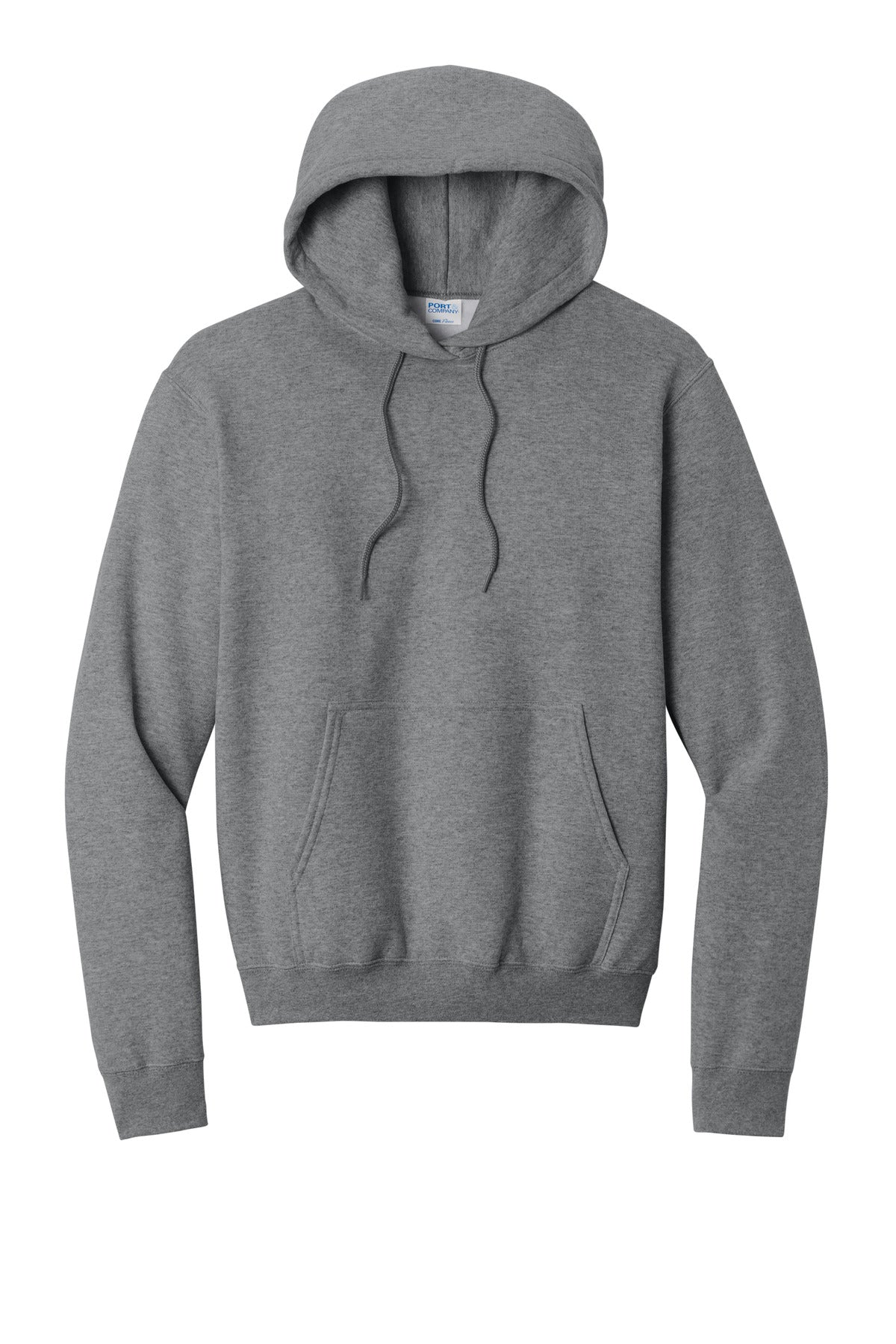 Front View of Graphite Hthr Port & Co Core Fleece Pullover Hooded Sweatshirt. PC78H