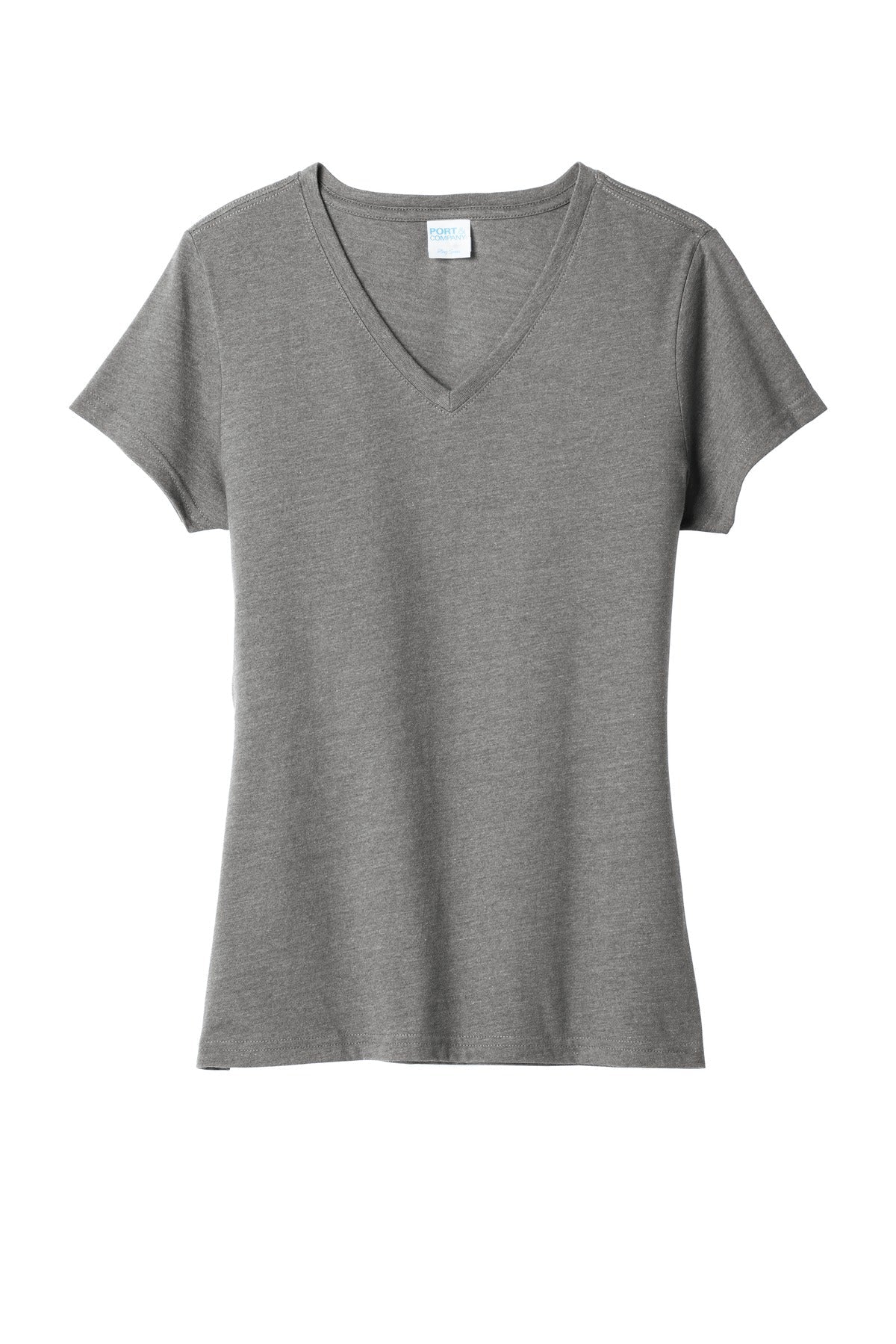 Front View of Graphite Hthr Port & Co Women's Fan Favorite Blend V-Neck Tee. LPC455V