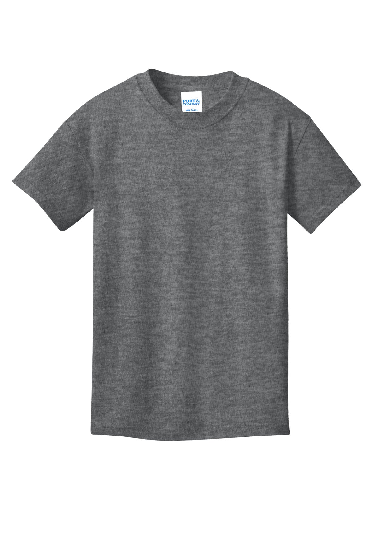 Front View of Graphite Hthr Port & Co Youth Core Cotton Tee. PC54Y