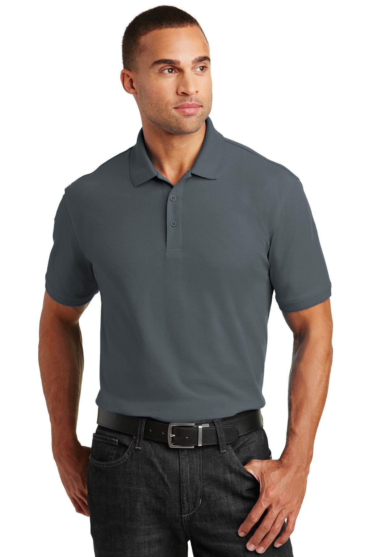 Front View of Graphite Port Authority Core Classic Pique Polo. K100