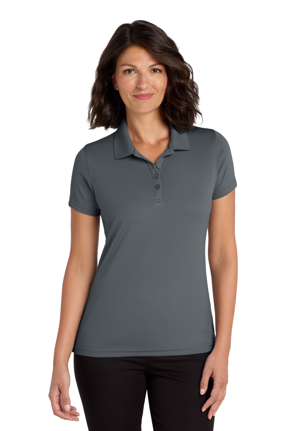 Front View of Graphite Port Authority Women's Dry Zone UV Micro-Mesh Polo. LK110