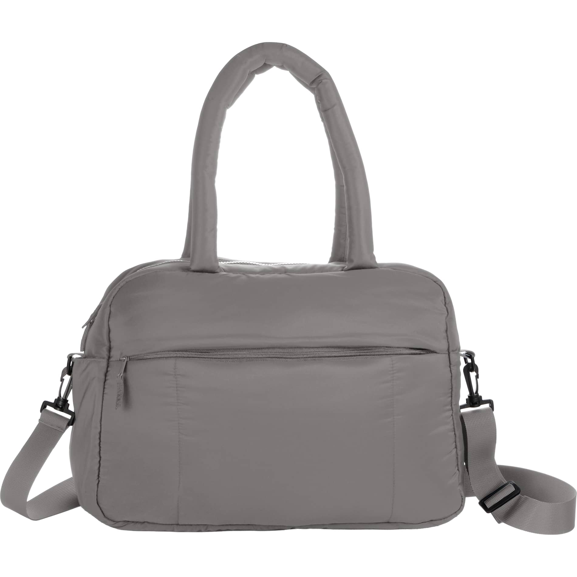 Front View of Gray Puffer Recycled Duffle Bag plain