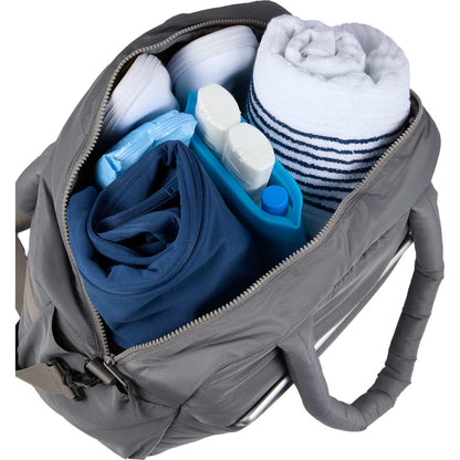 Front View of Gray Puffer Recycled Duffle Bag plain