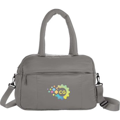 Front View of Gray Puffer Recycled Duffle Bag