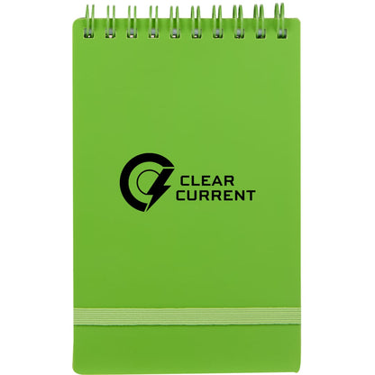 Front View of Green 3" x 5" Recycled Stand Up Pocket Jotter