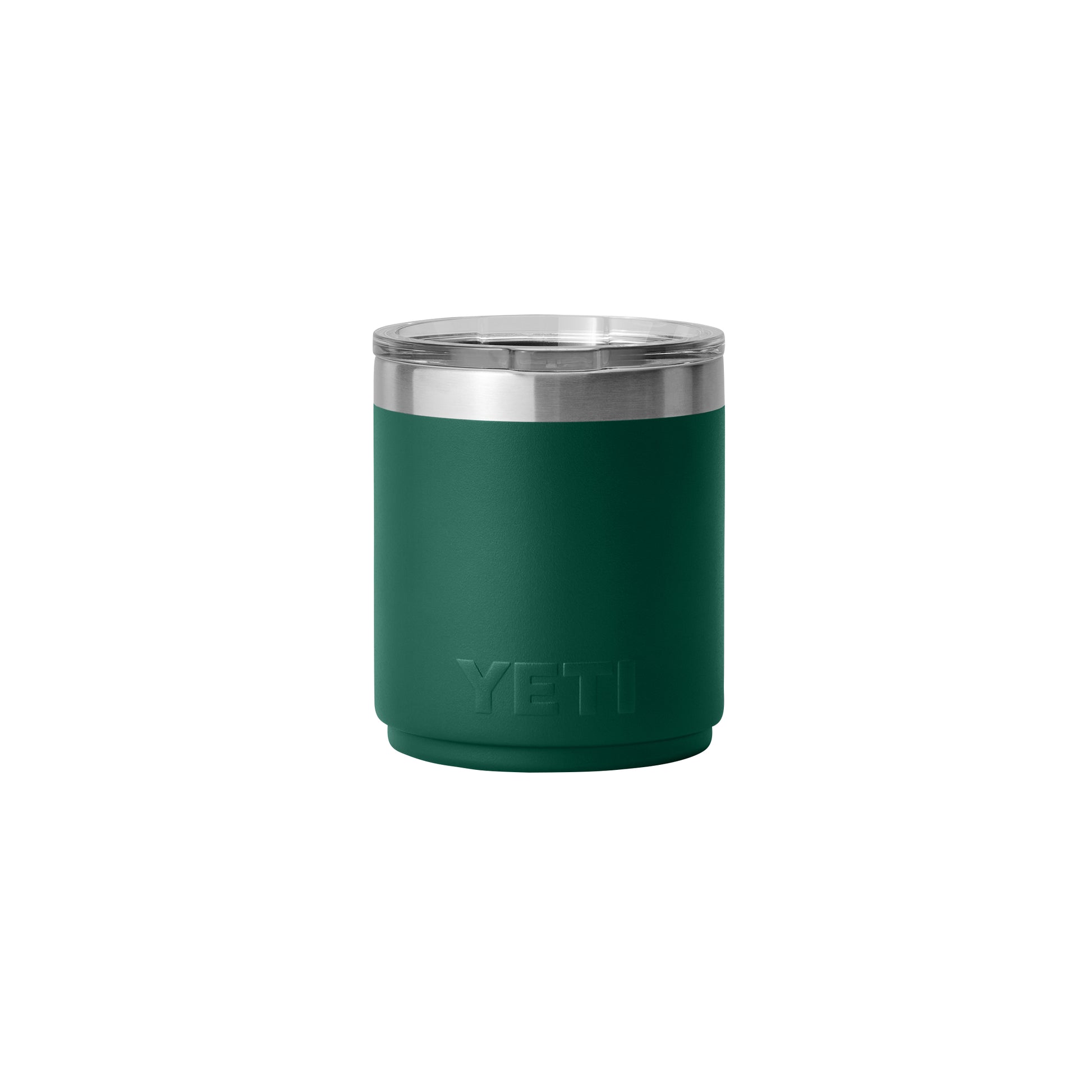 Front View of Green-Black-Forest Rambler® 10 oz Stackable Lowball with MagSlider™ Lid plain