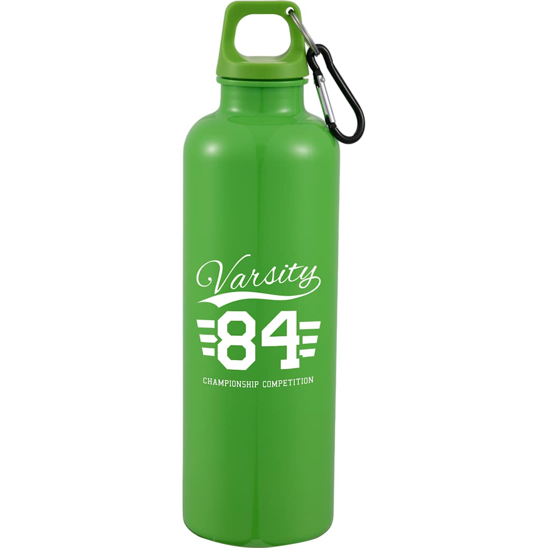 Front View of Green Race 25oz  Recycled Bottle with Carabiner