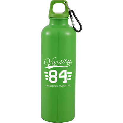 Front View of Green Race 25oz  Recycled Bottle with Carabiner