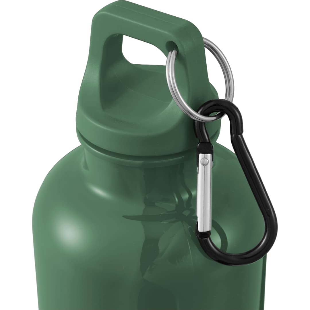 Front View of Green Race 25oz  Recycled Bottle with Carabiner