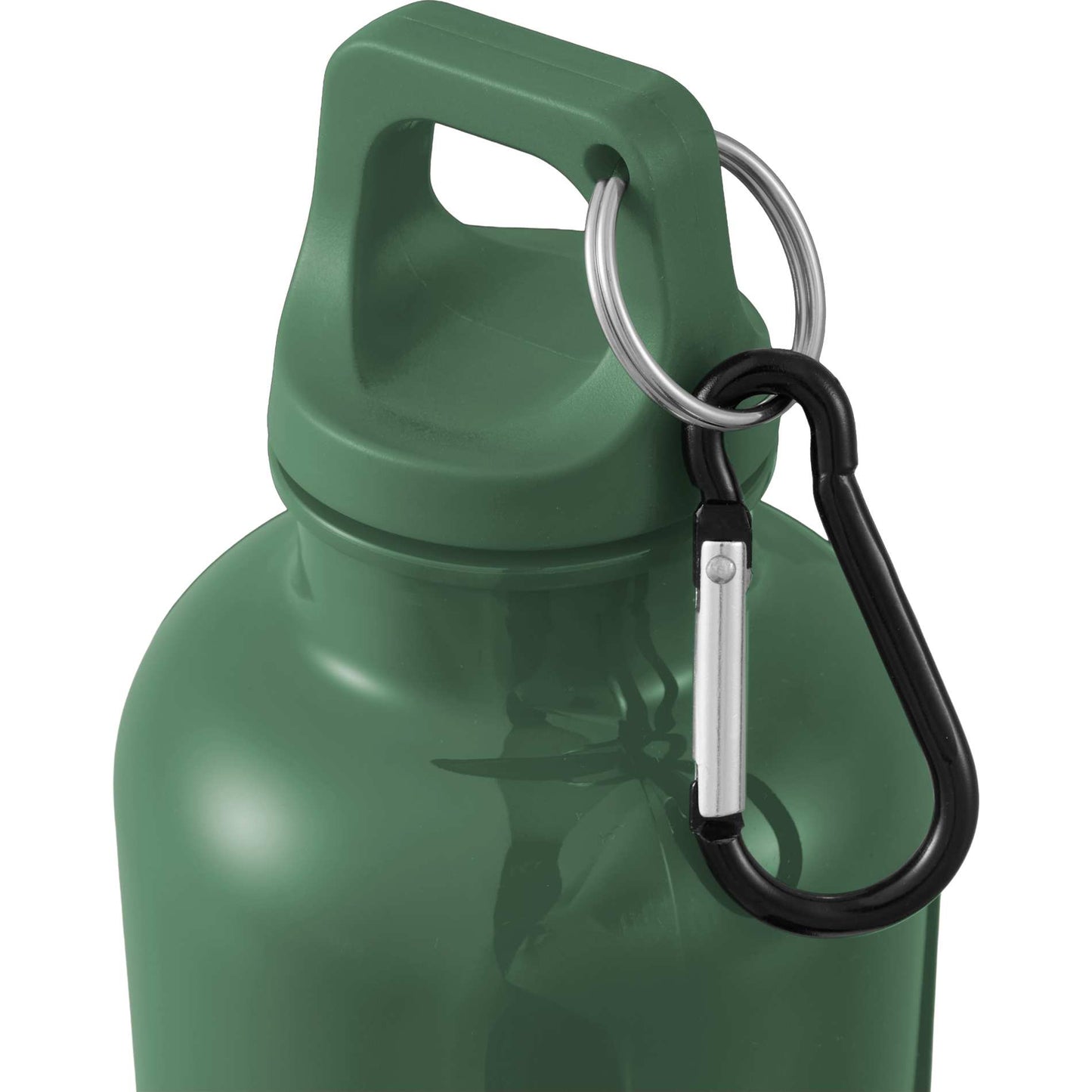 Front View of Green Race 25oz  Recycled Bottle with Carabiner