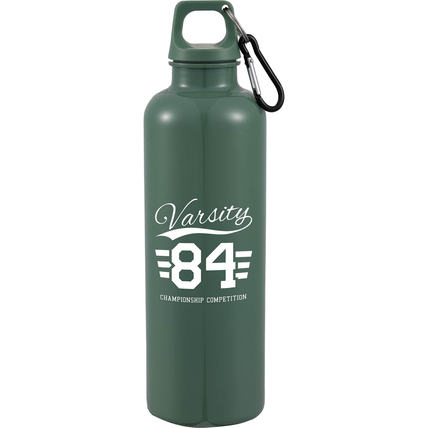 Front View of Green Race 25oz  Recycled Bottle with Carabiner
