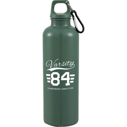 Front View of Green Race 25oz  Recycled Bottle with Carabiner
