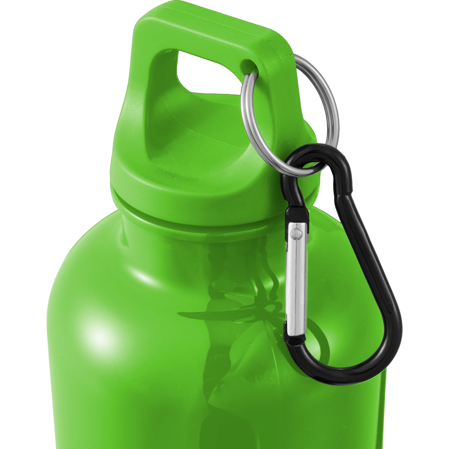 Front View of Green Race 25oz  Recycled Bottle with Carabiner