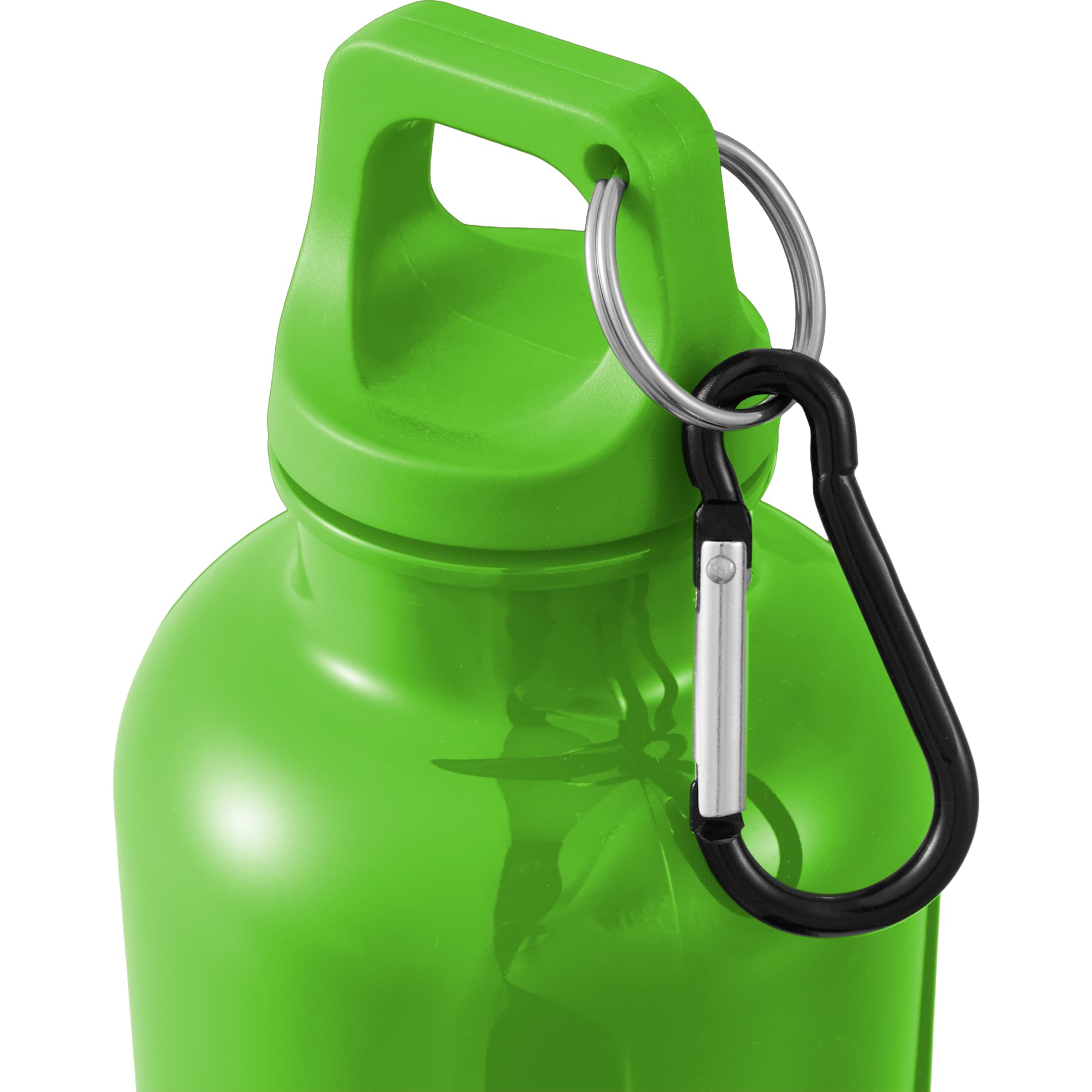 Front View of Green Race 25oz  Recycled Bottle with Carabiner