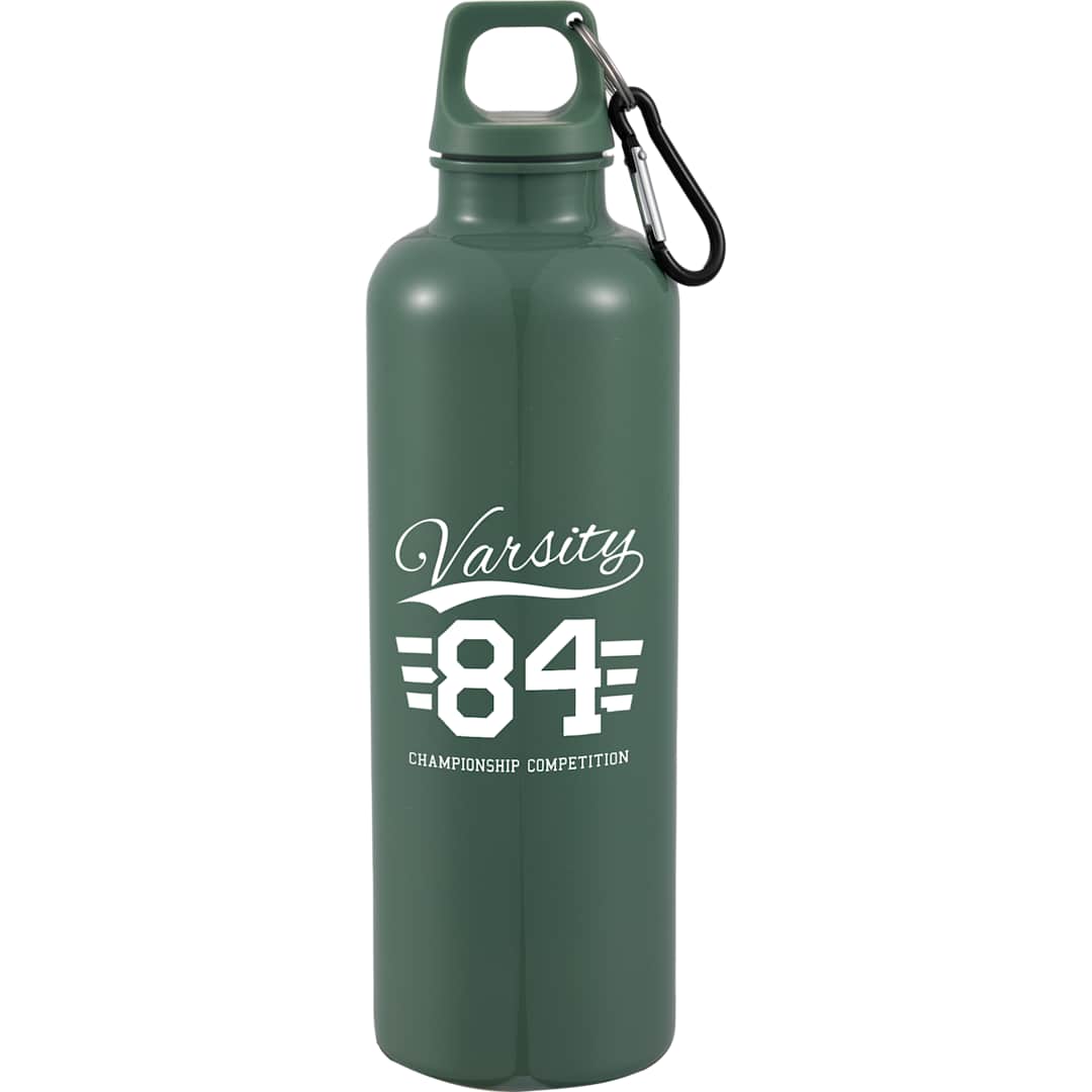 Front View of Green Race 25oz  Recycled Bottle with Carabiner