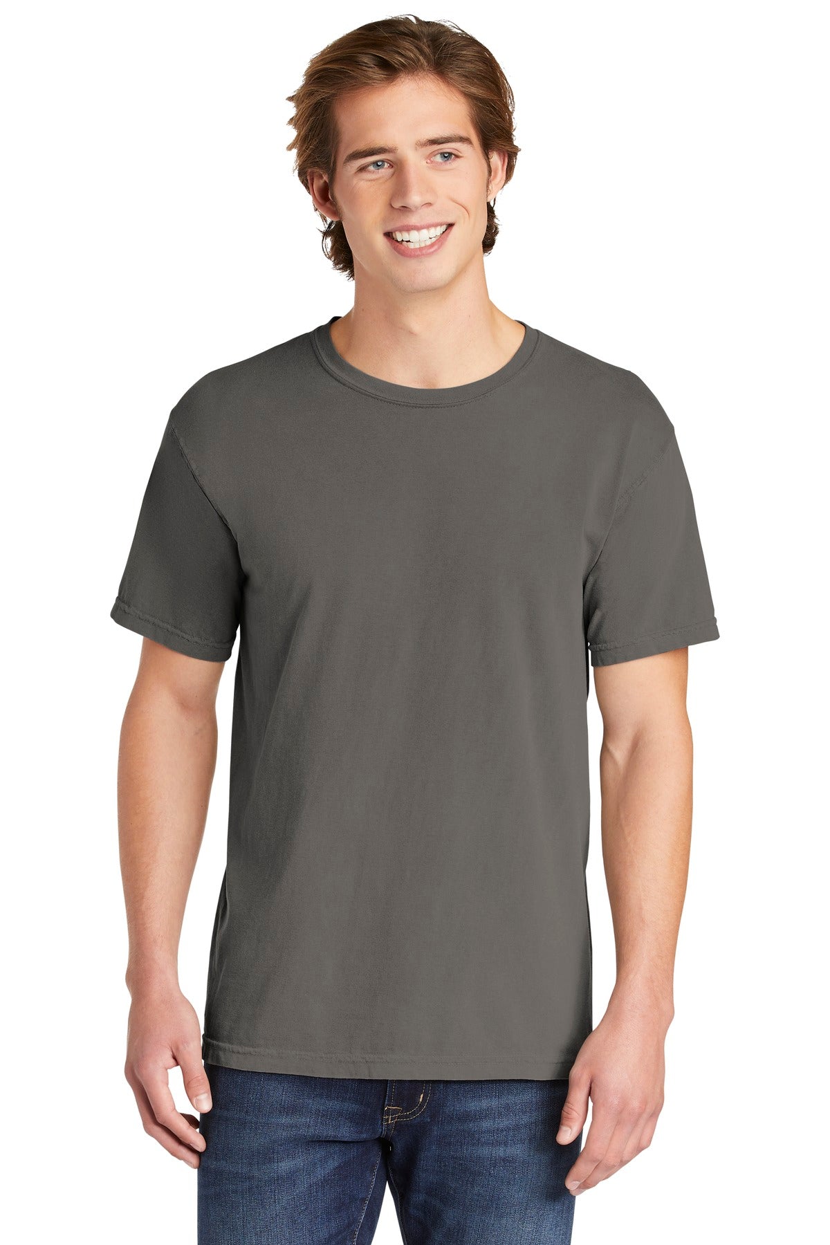 Front View of Grey COMFORT COLORS Heavyweight Ring Spun Tee. 1717