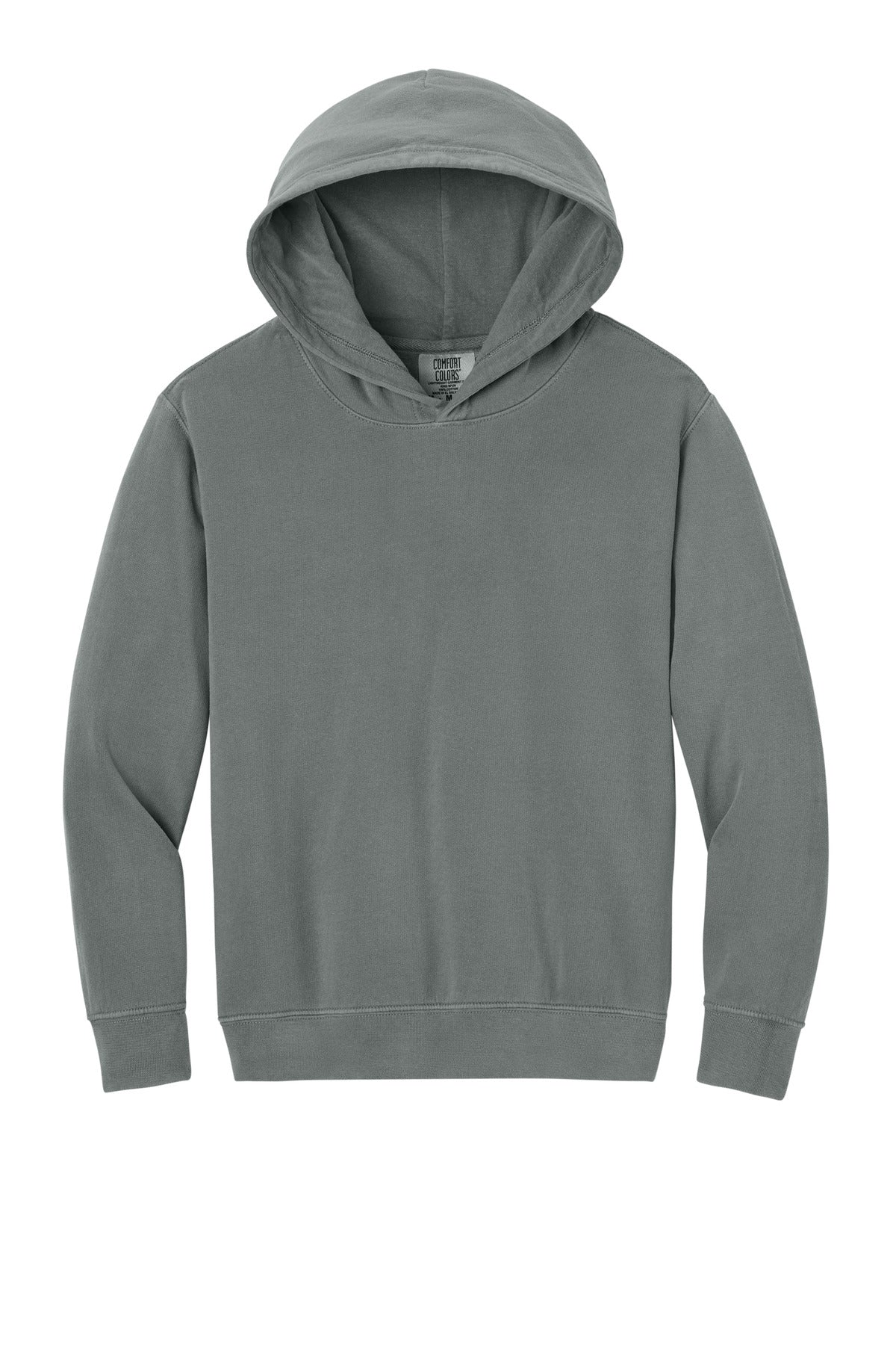 Front View of Grey Comfort Colors Youth Lightweight Hooded Sweatshirt 1467Y
