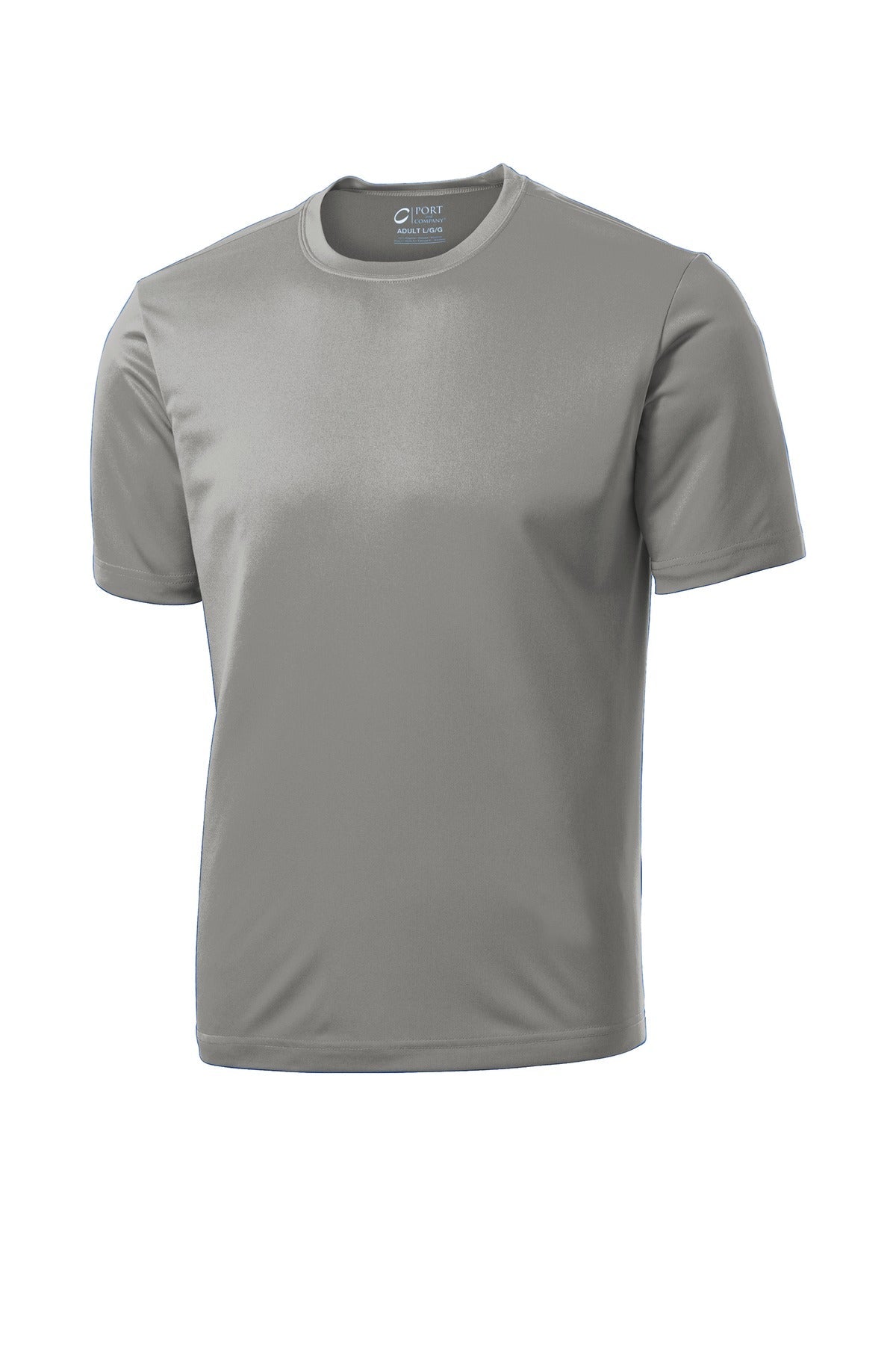 Front View of Grey Concrete Port & Co Performance Tee. PC380