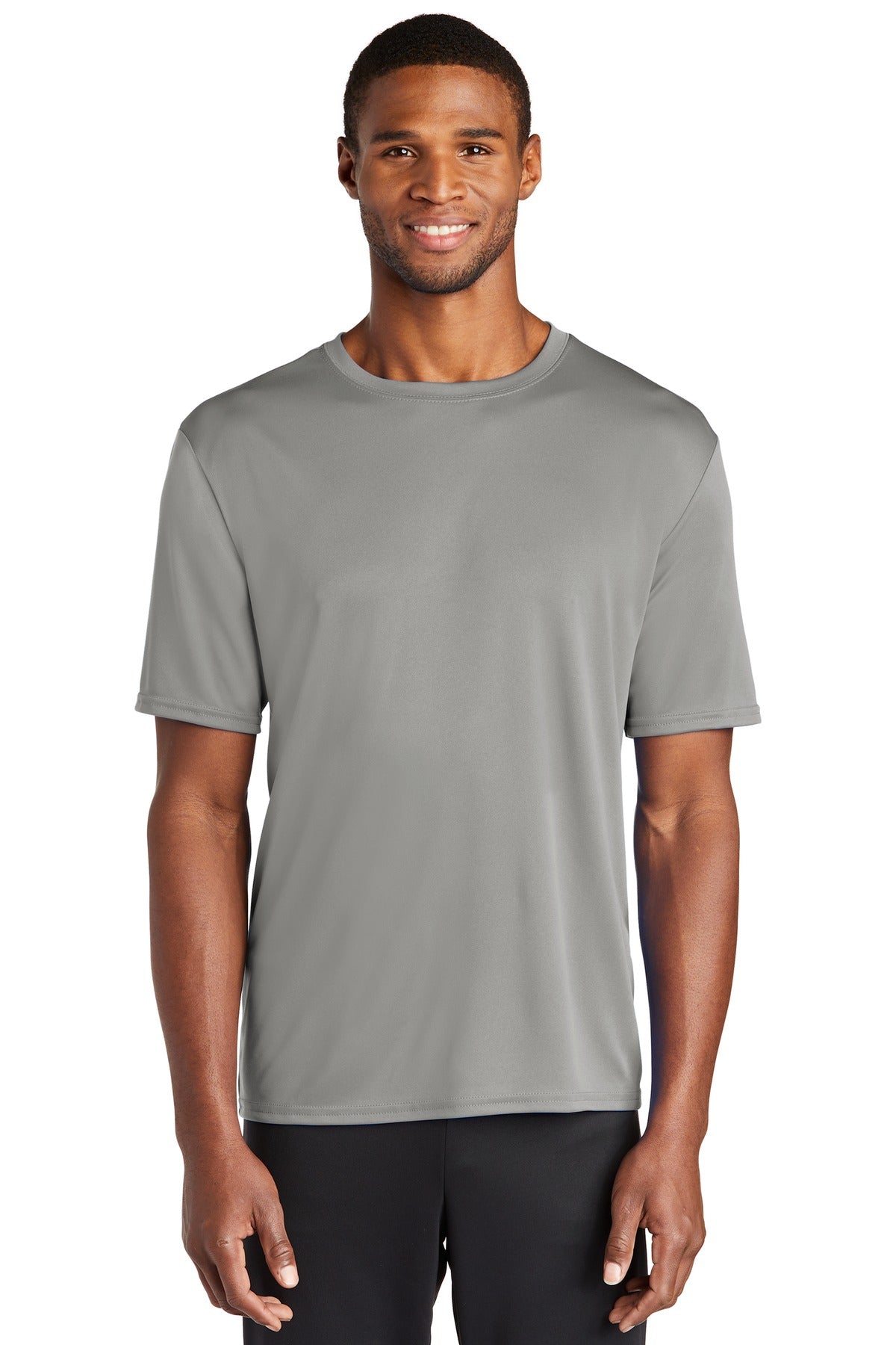 Front View of Grey Concrete Port & Co Performance Tee. PC380