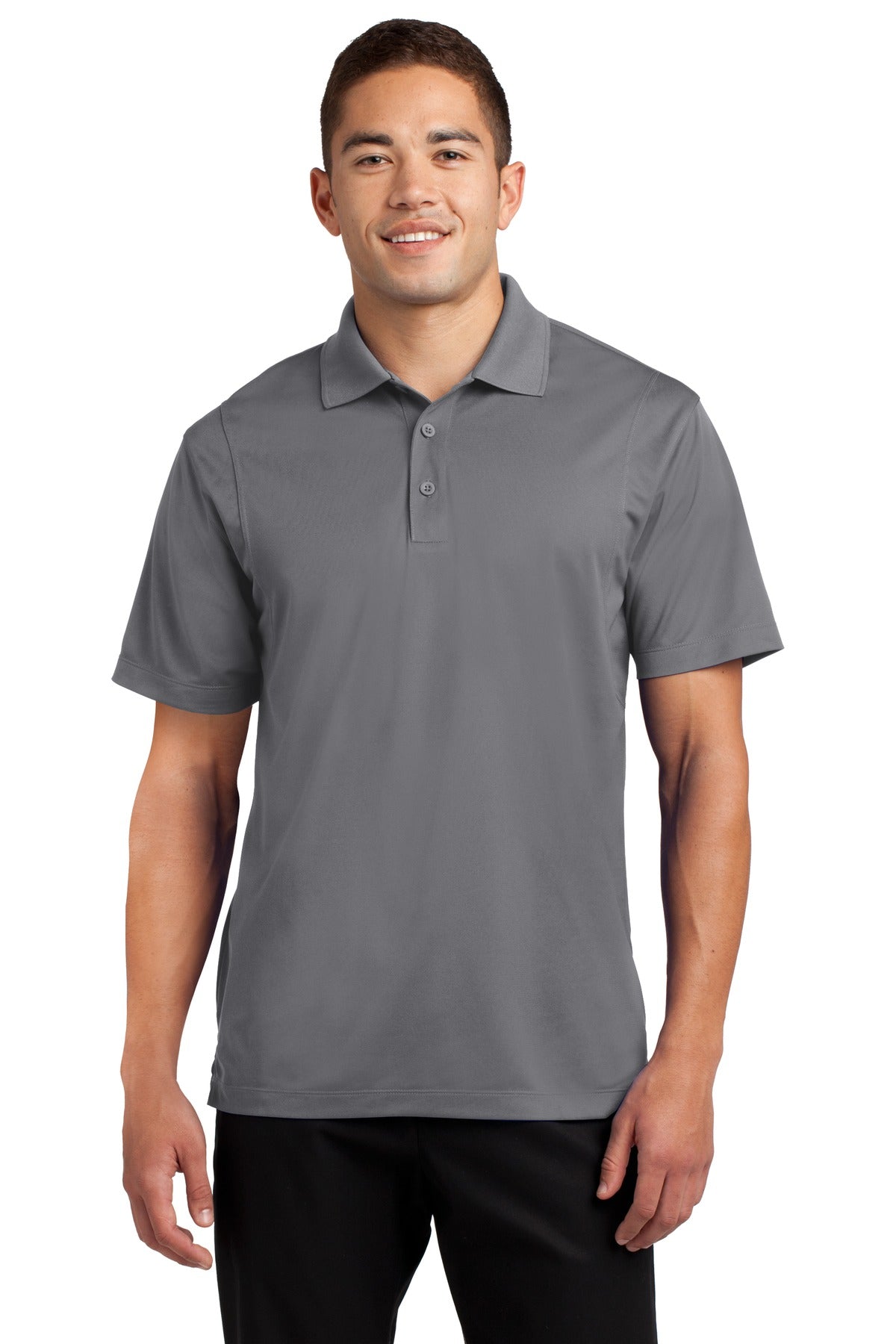 Front View of Grey Concrete Sport-Tek Micropique Sport-Wick Polo. ST650